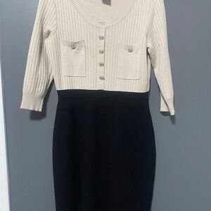 Taylor Cream and Black Midi Dress